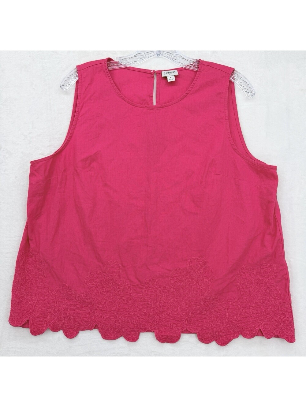 J Crew Linen Cotton Top Women Large Pink Sleeveless Embroidered